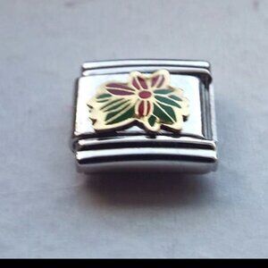 Enamel Poinsettia flower 9mm stainless steel italian charm bracelet link new